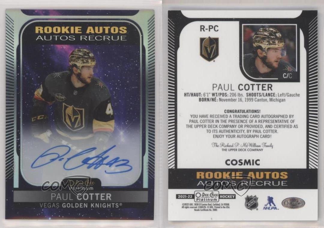 2021-22 O-Pee-Chee Platinum Rookie Auto Cosmic Paul Cotter #R-PC Auto RC - Picture 3 of 3