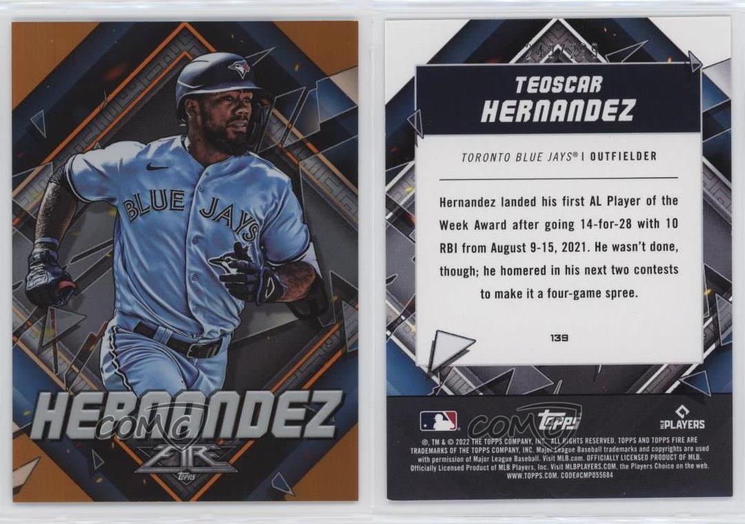 2022 Topps Fire Orange /299 Teoscar Hernandez #139 - Foto 3 di 5