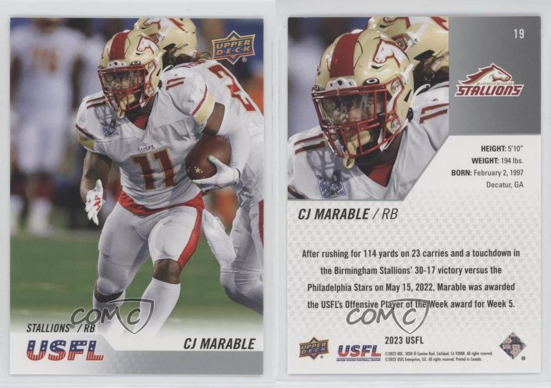 2023 Upper Deck USFL CJ Marable #19 - Picture 3 of 3