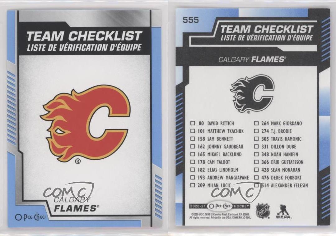 2020-21 O-Pee-Chee Calgary Flames Blue Border Team Checklist Card #555
