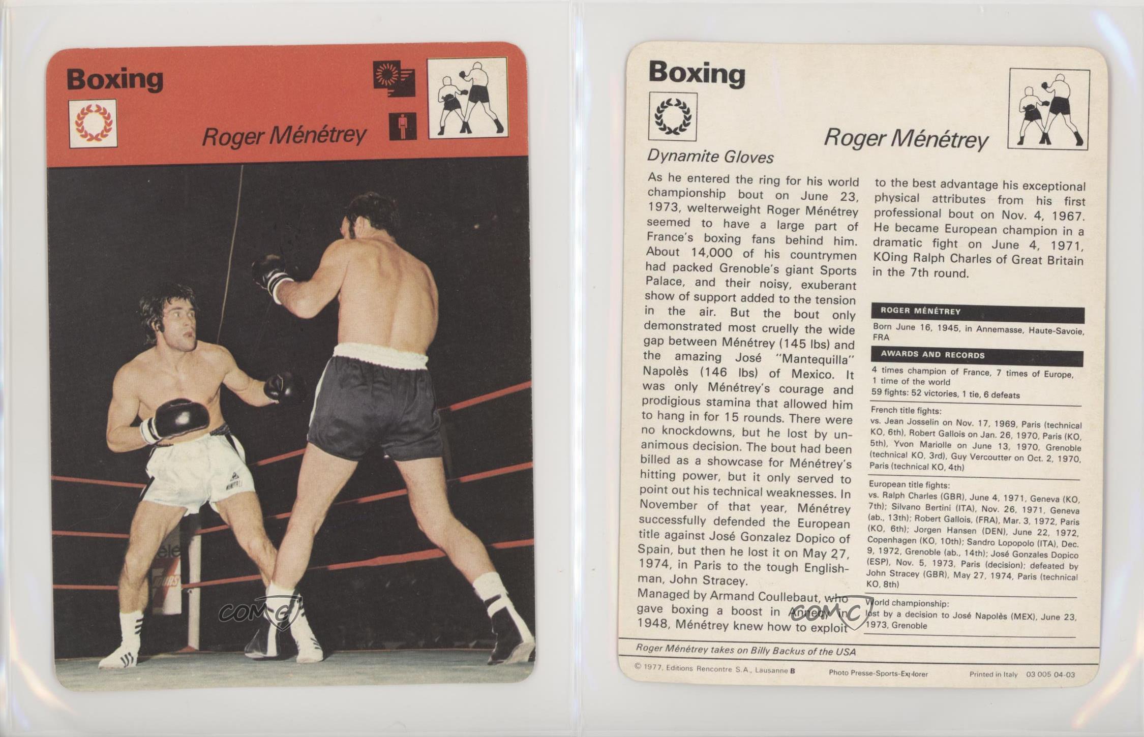 ROGER MENETREY Ménétrey Boxing vs Billy Backus 1977 SPORTSCASTER CARD 04-03 
