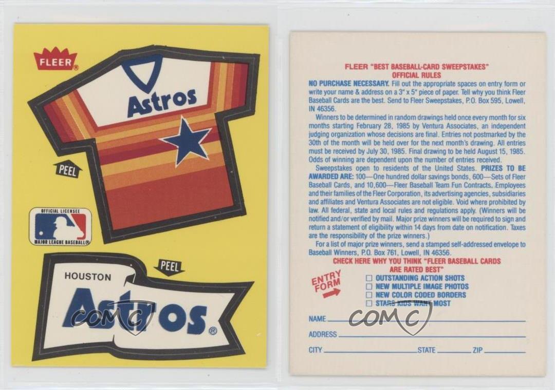 1985 Fleer Stickers Inserts Houston Astros Team (Jersey/Pennant) | eBay