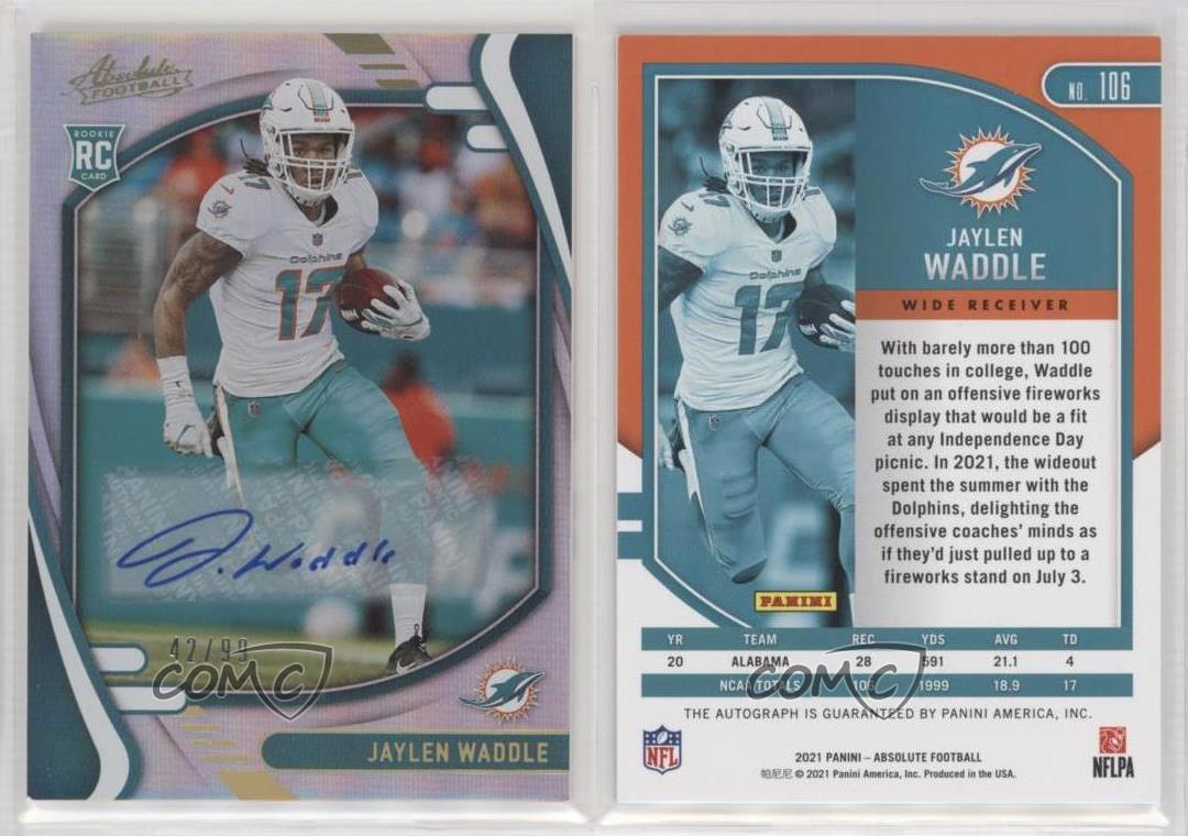 10/99 jaylen waddle signed rookie card