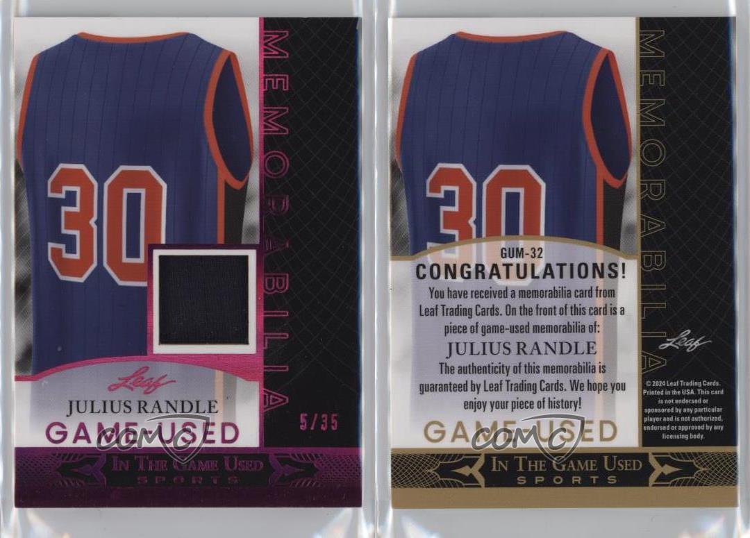 2024 Leaf ITG Used Sports Game Memorabilia Pink Holo /35 Julius Randle #GUM-32