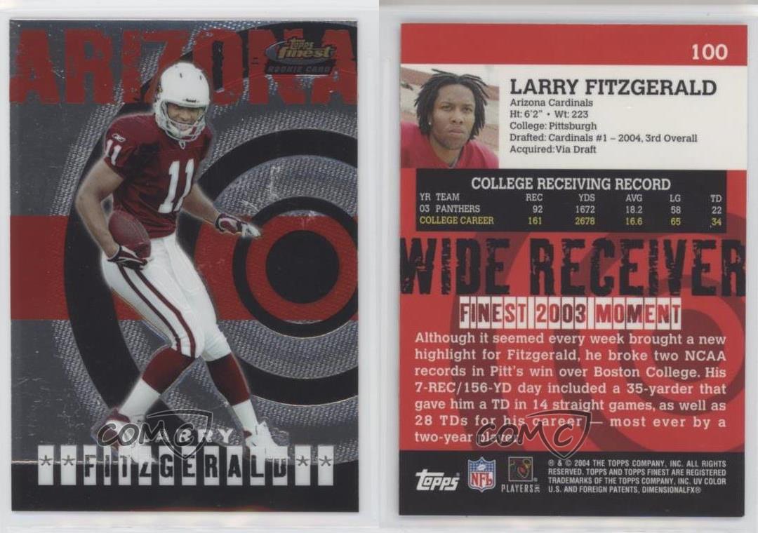 2004 Topps Finest Larry Fitzgerald Rookie Card RC #100 Arizona Cardinals QTY