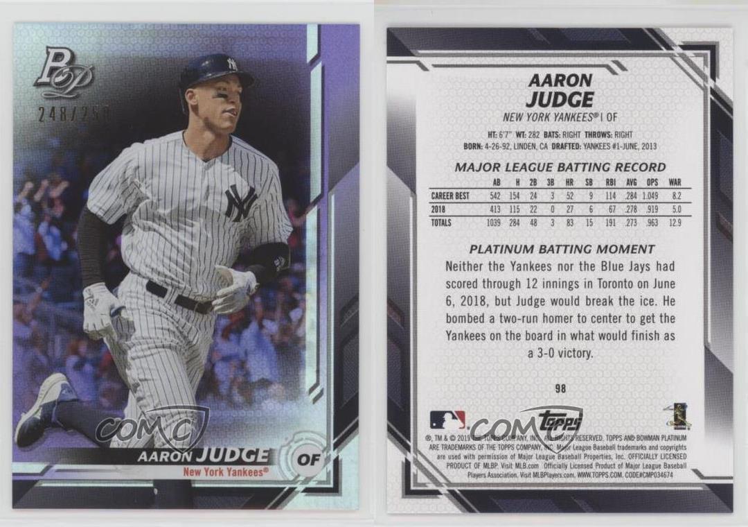 Aaron Judge Refractor Foil 2019 Bowman Platinum #98 Yankees ROYMVP? –