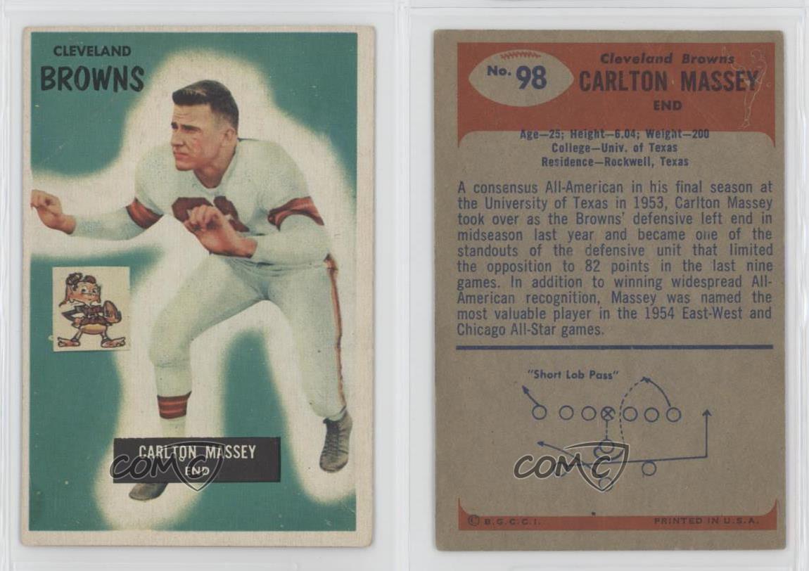 : 1955 Bowman #98 Carlton Massey Cleveland Browns Football Card :  Collectibles & Fine Art