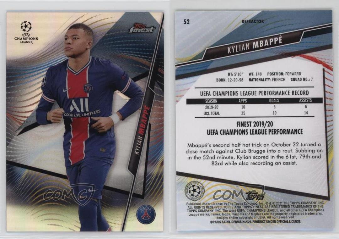 2020-21 Topps Finest UCL Refractor Kylian Mbappe #52