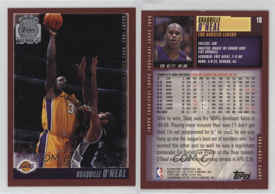 2000-01 Topps Tip-Off Shaquille O'Neal #10 HOF - Picture 3 of 5