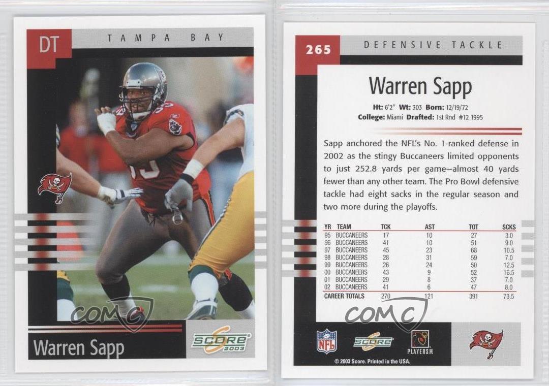 2003 Score #265 Warren Sapp - Tampa Bay Buccaneers - HOF