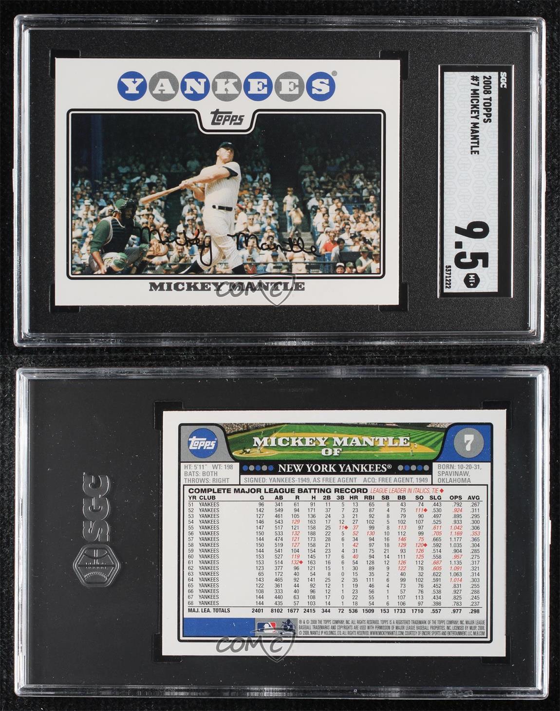 2008 Topps Mickey Mantle #7 SGC 9.5 Mint + HOF - Bild 3 von 3