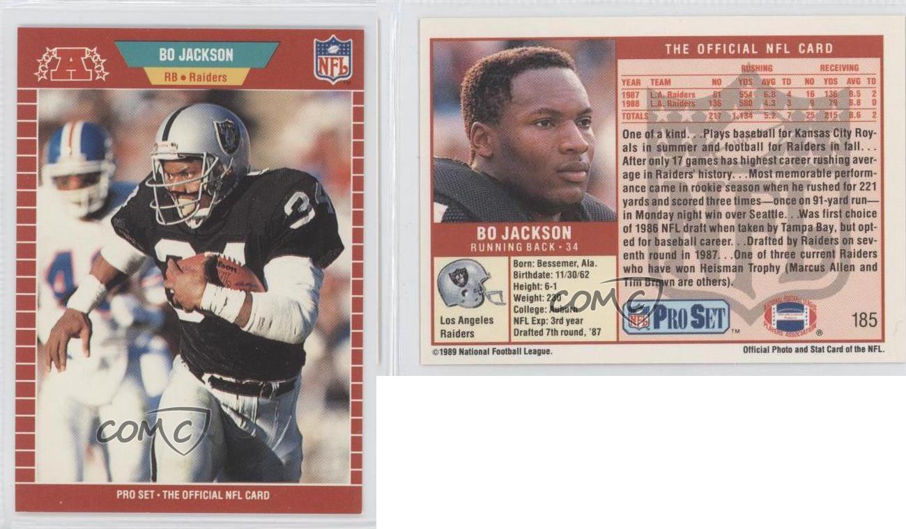 1989 Pro Set 185 Bo Jackson Oakland Raiders Los Angeles Football Card eBay