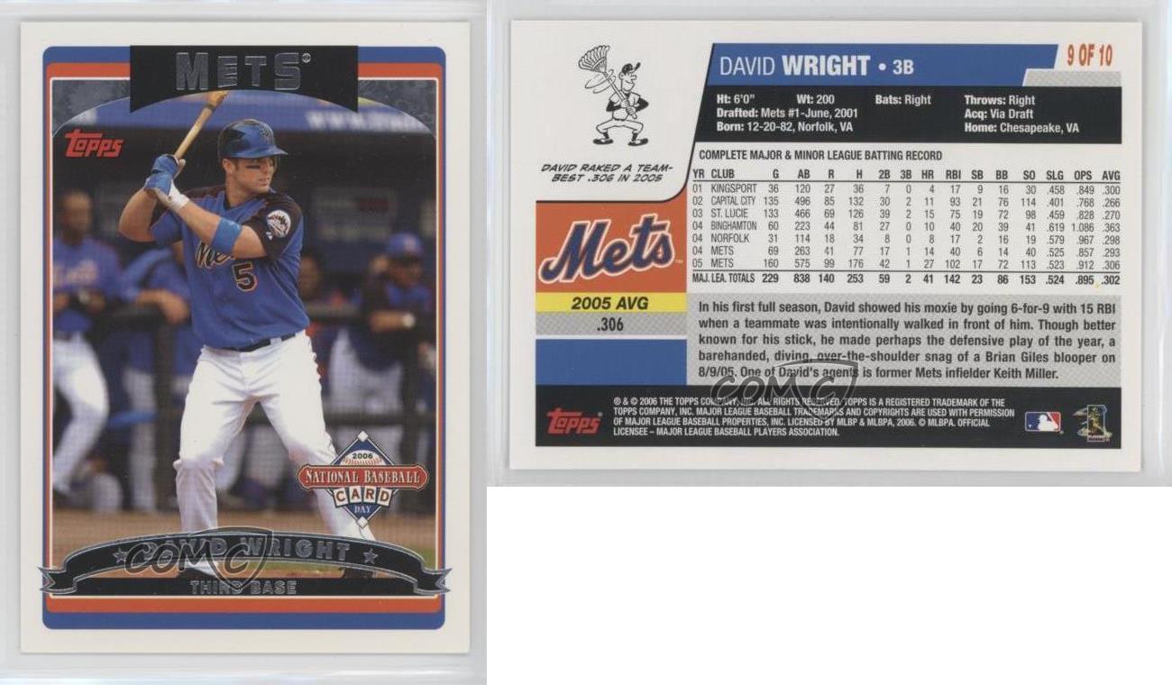 DAVID WRIGHT 2006 TOPPS NATIONAL BASEBALL CARD DAY # 9 G4040 - SportsCare  Physical Therapy