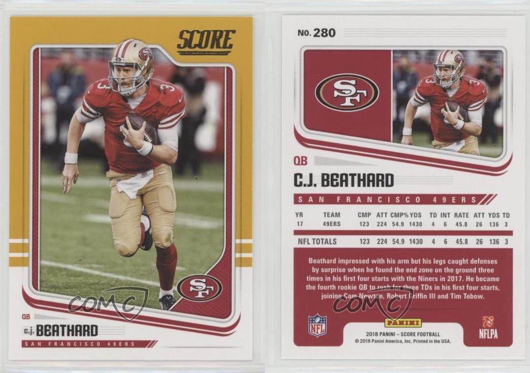 : 2018 Score #280 C.J. Beathard San Francisco 49ers Football Card  : Collectibles & Fine Art