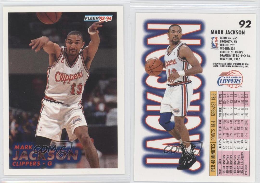 mark jackson rookie card 1993 94 fleer 92 mark jackson los angeles clippers mark jackson rookie card 1993 94 fleer 92 mark jackson los angeles clippers