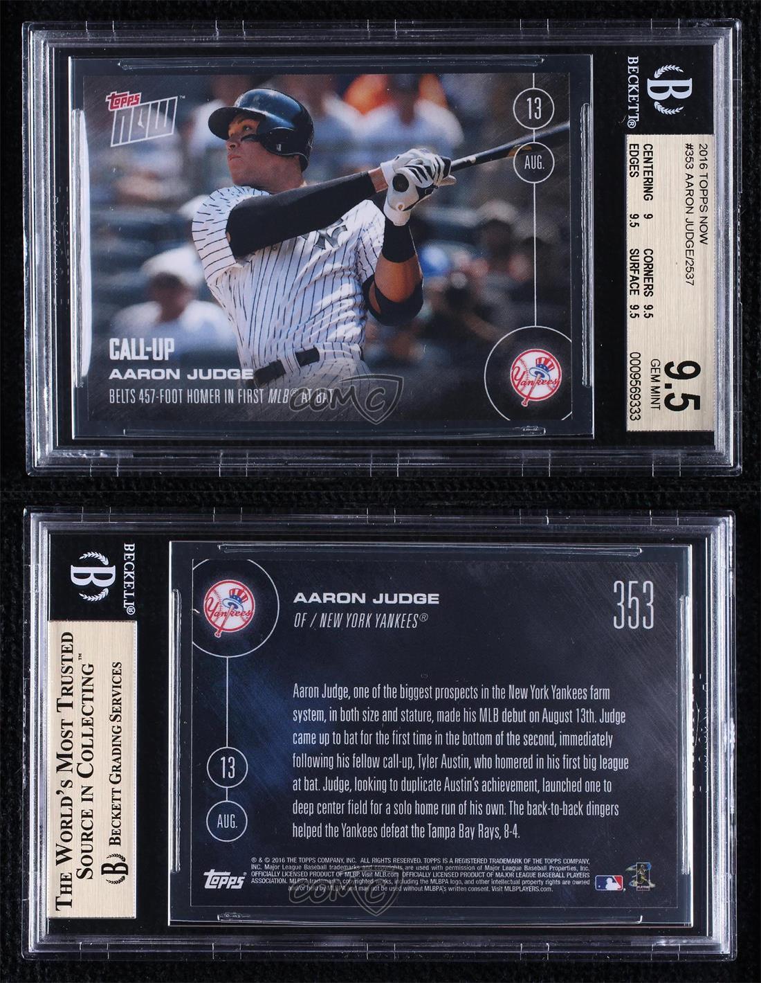 NY Yankees, Aaron Judge (Call-Up) MLB Topps NOW Card 353 