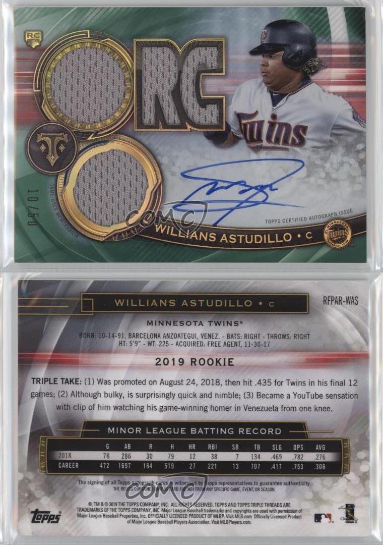 2019 Topps Triple Threads Emerald /50 Willians Astudillo #RFPAR-WAS Auto RC - Bild 3 von 4