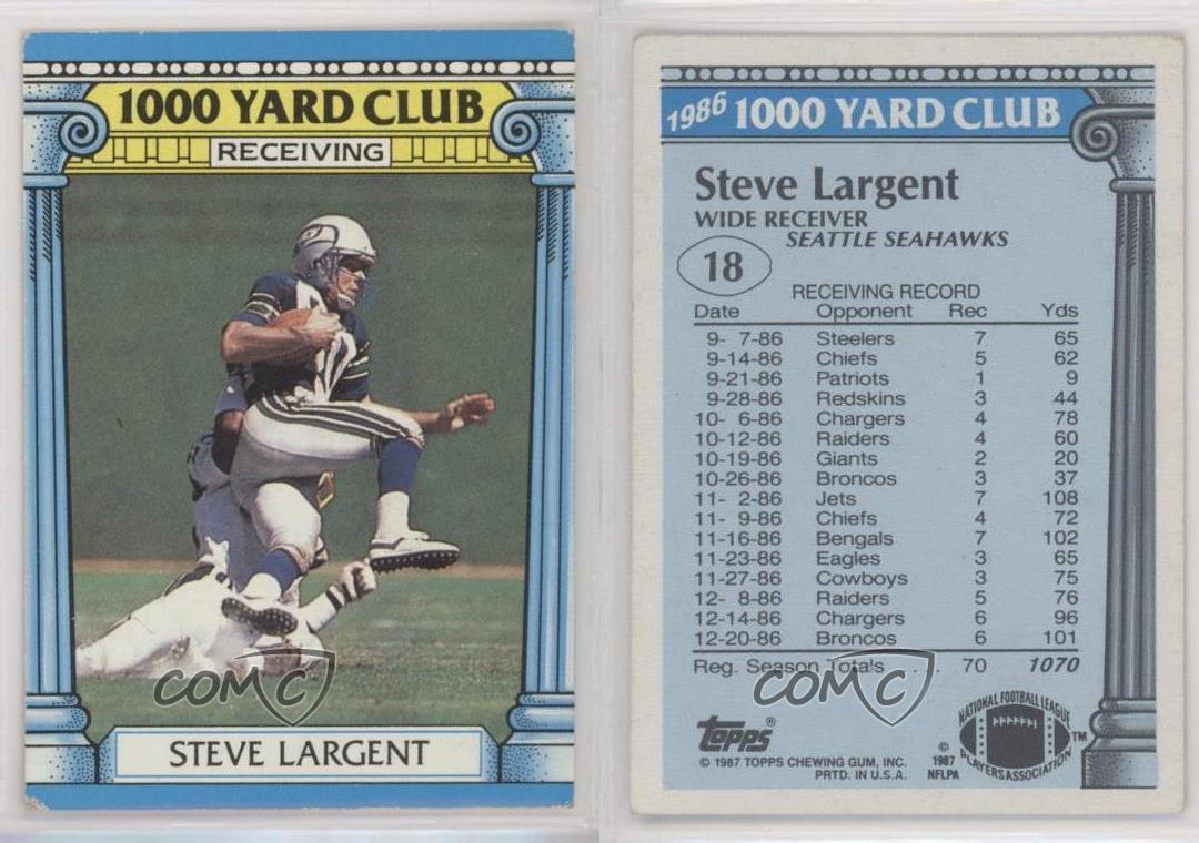 1987 Topps 1000 Yard Club Steve Largent #18 HOF Football Card