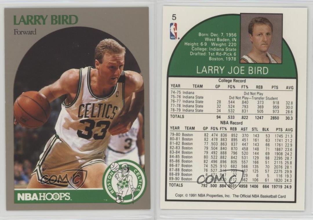 1990-91 NBA Hoops 100 Superstars Larry Bird #5 HOF