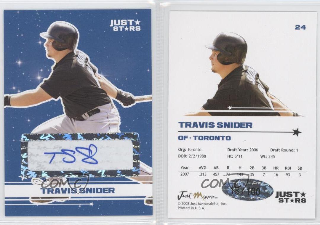2008 Just Minors Just Stars Auto /100 Travis Snider #24 Auto - Picture 3 of 3