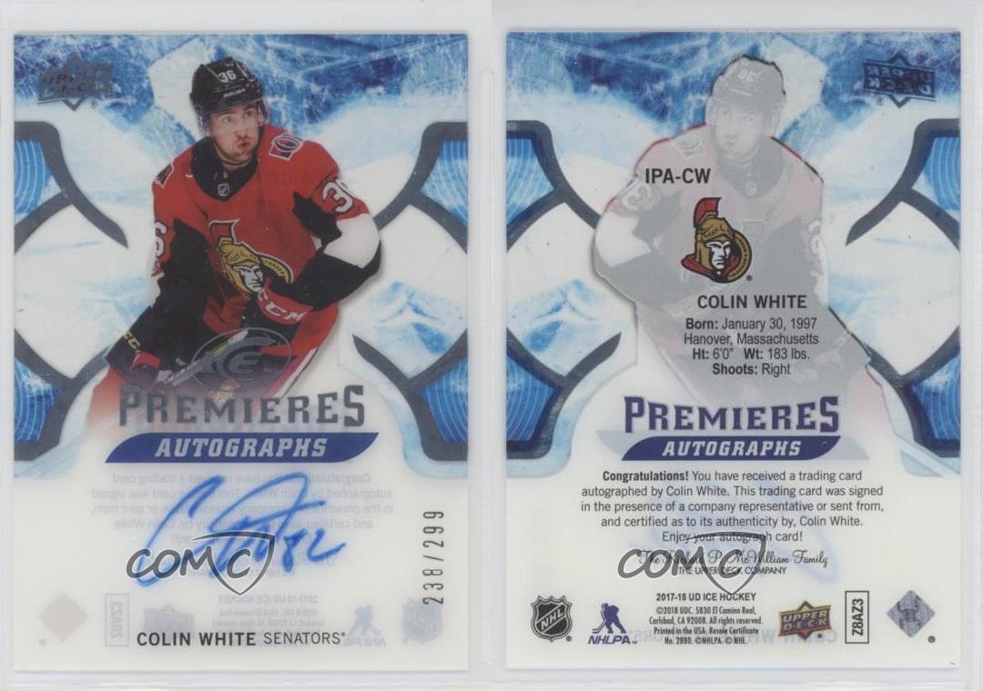 2017-18 Upper Deck Ice Premieres /299 Colin White #IPA-CW Rookie Auto RC - Picture 3 of 4