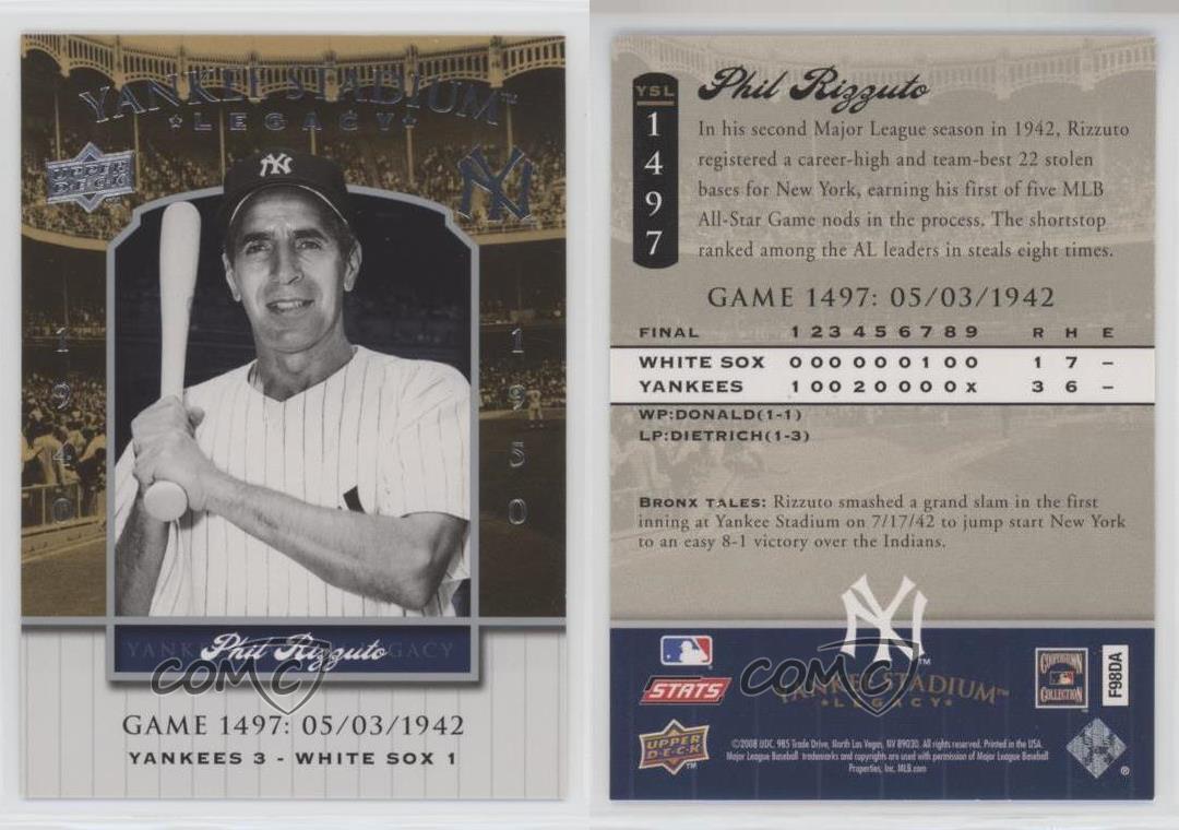 2008 Upper Deck Yankee Stadium Legacy Phil Rizzuto #YSL1497 HOF vente en gros