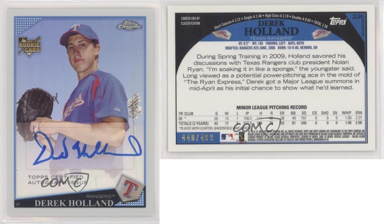 Derek Holland autographed baseball card (Texas Rangers) 2009 Topps Chrome  Rookie #236