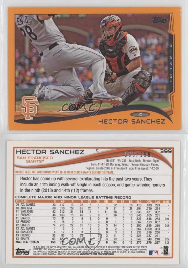 2014 Topps Factory Set Orange /199 Hector Sanchez #399