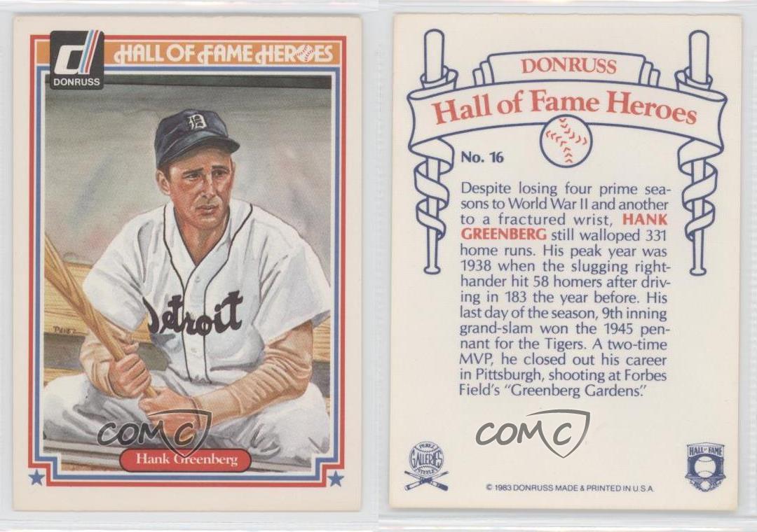1983 Donruss Hall of Fame Heroes 16 Hank Greenberg Detroit Tigers
