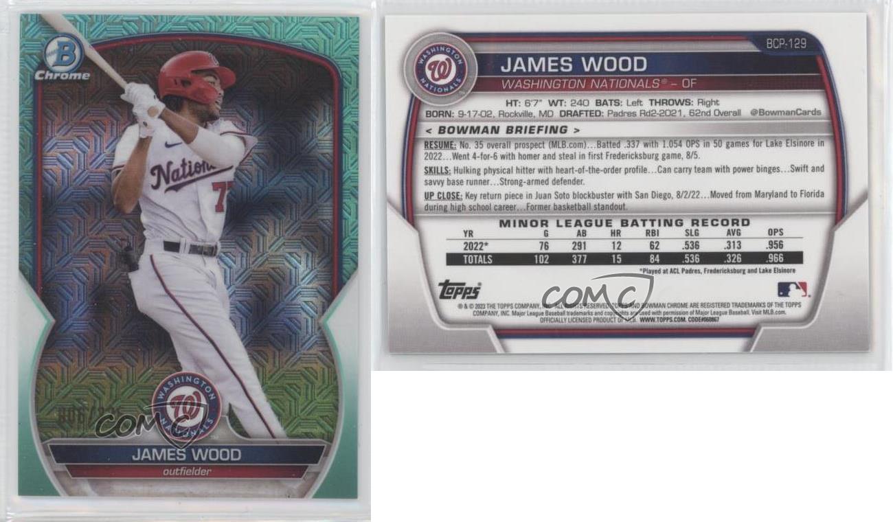 2023 Bowman Chrome Prospects Mega Box Aqua Mojo Refractor /225 James Wood - Foto 3 di 3