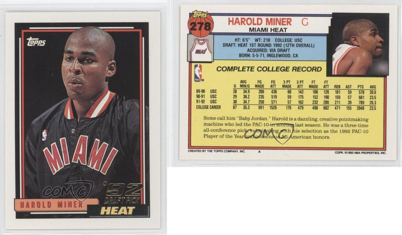 1992 Topps 278 Harold Miner New York Knicks Miami Heat RC Rookie ...