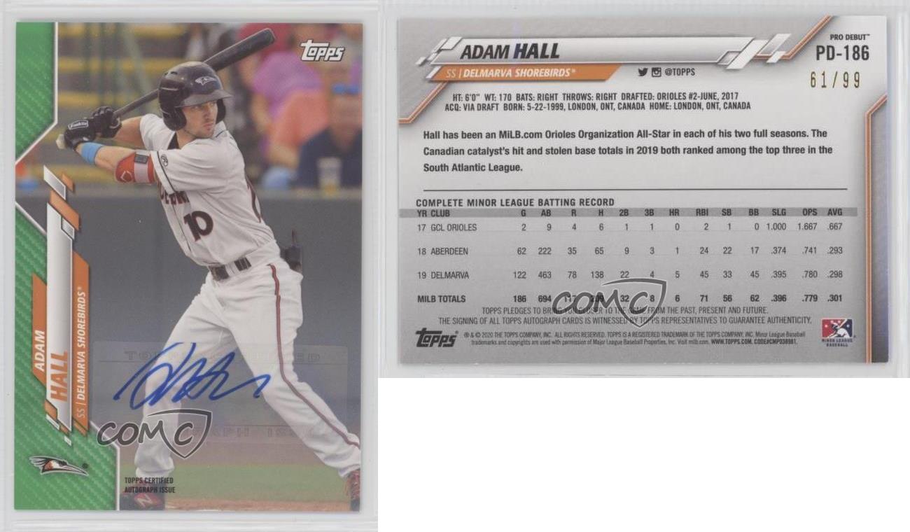 2020 Topps Pro Debut Green Auto /99 Adam Hall #PD-186 Auto