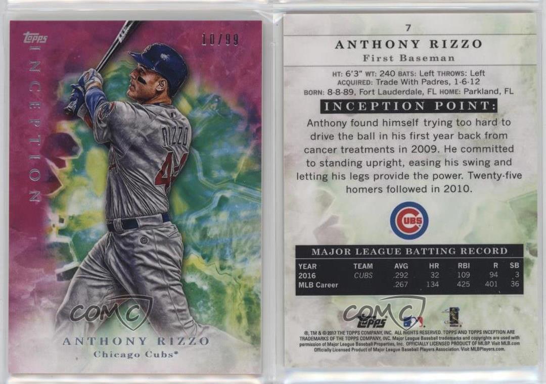 2017 Topps Inception Magenta /99 Anthony Rizzo #7 - Foto 3 di 4