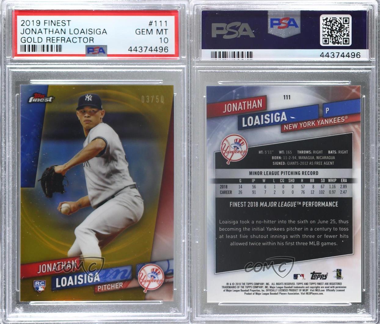 Jonathan Loaisiga 2019 TOPPS FINEST ROOKIE RC #111 NEW YORK YANKEES!