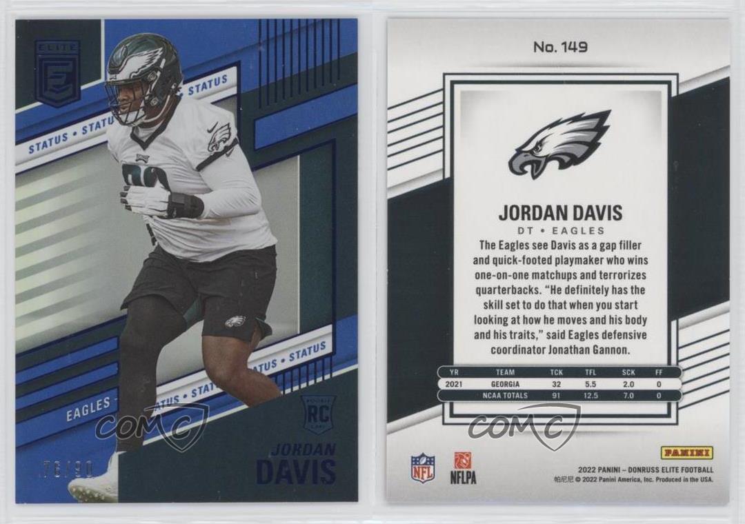 2022 Panini Donruss Elite Rookies Status /90 Jordan Davis #149 Rookie RC - Picture 4 of 4