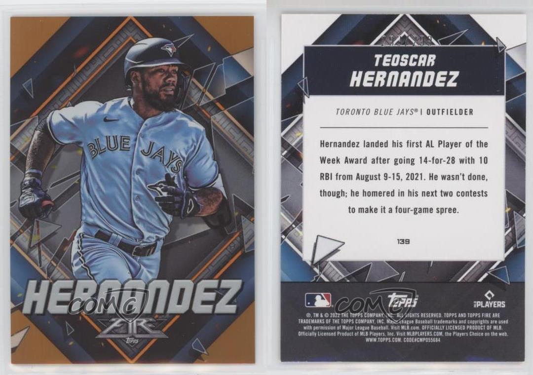 2022 Topps Fire Orange /299 Teoscar Hernandez #139 - Foto 4 di 5