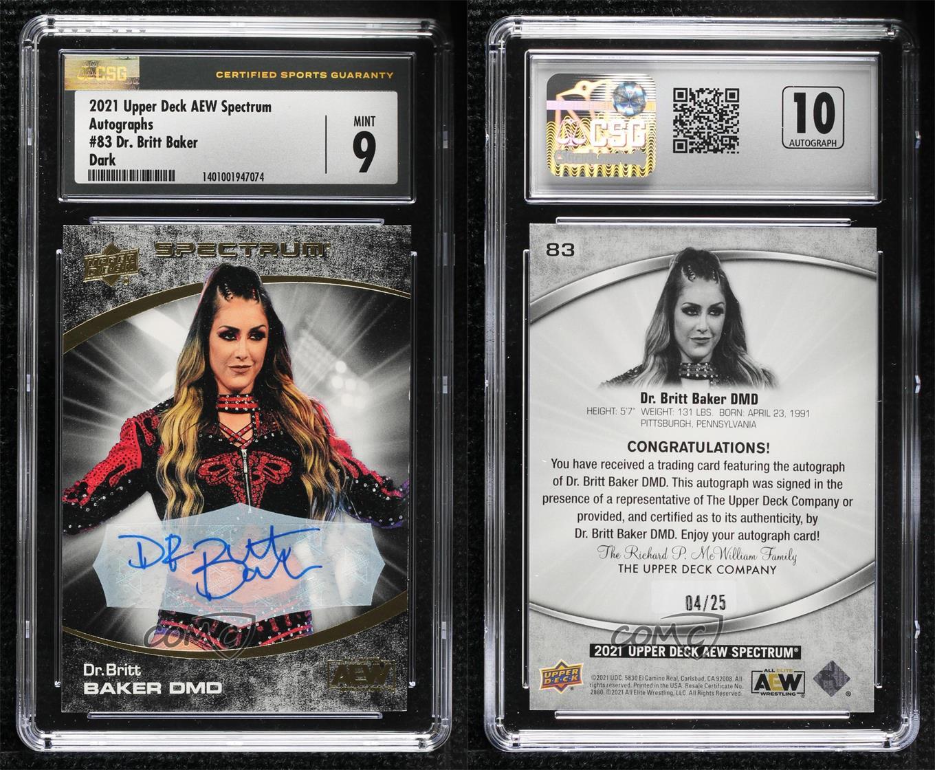 2021 Upper Deck AEW acheter Spectrum Dark /25 Dr Britt Baker CSG 9 Rookie Auto RC comme neuf