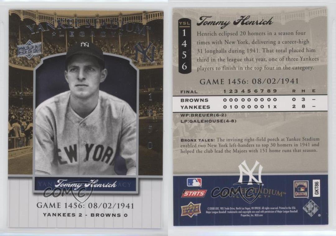 2008 Upper Deck officiel Yankee Stadium Legacy Tommy Henrich #YSL1456