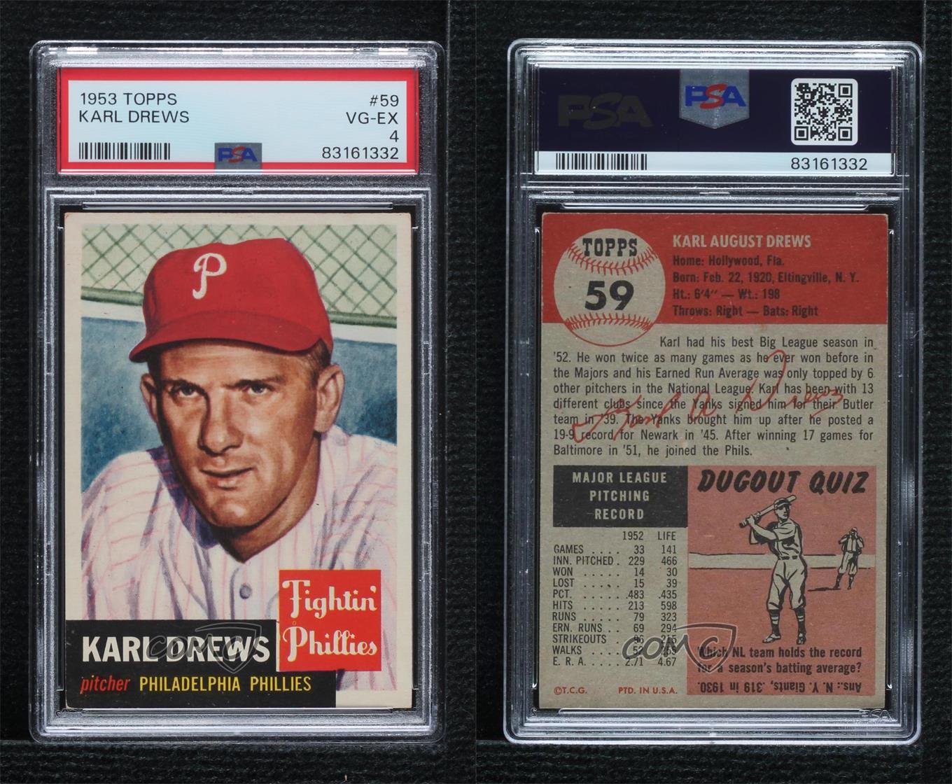 1953 Topps Karl Drews #59 PSA 4