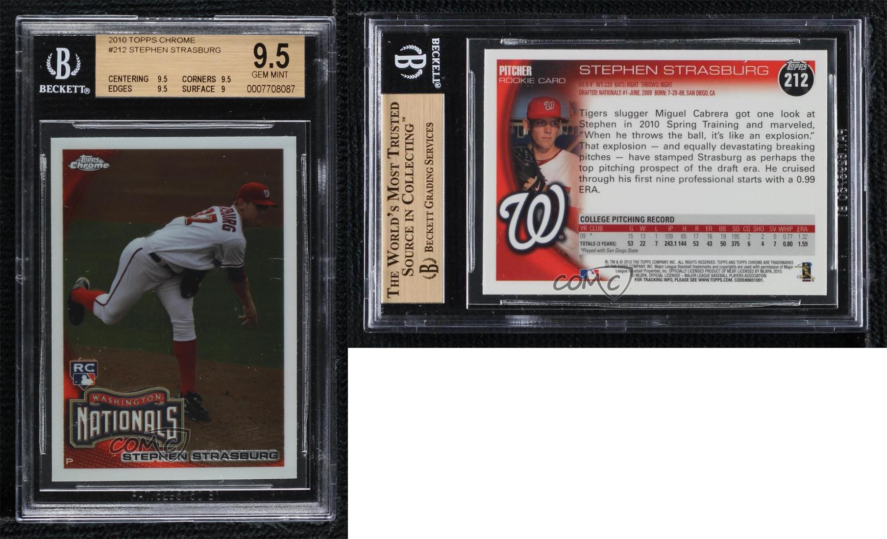 Stephen Strasburg Rookie Card 2010 Topps Chrome #212 BGS 9.5 (Read  Description)