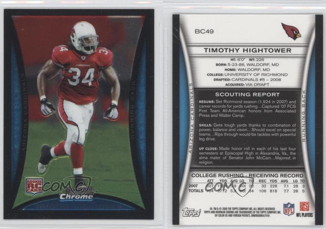 2008 Bowman Chrome Tim Hightower #BC49 Rookie RC - Picture 4 of 4