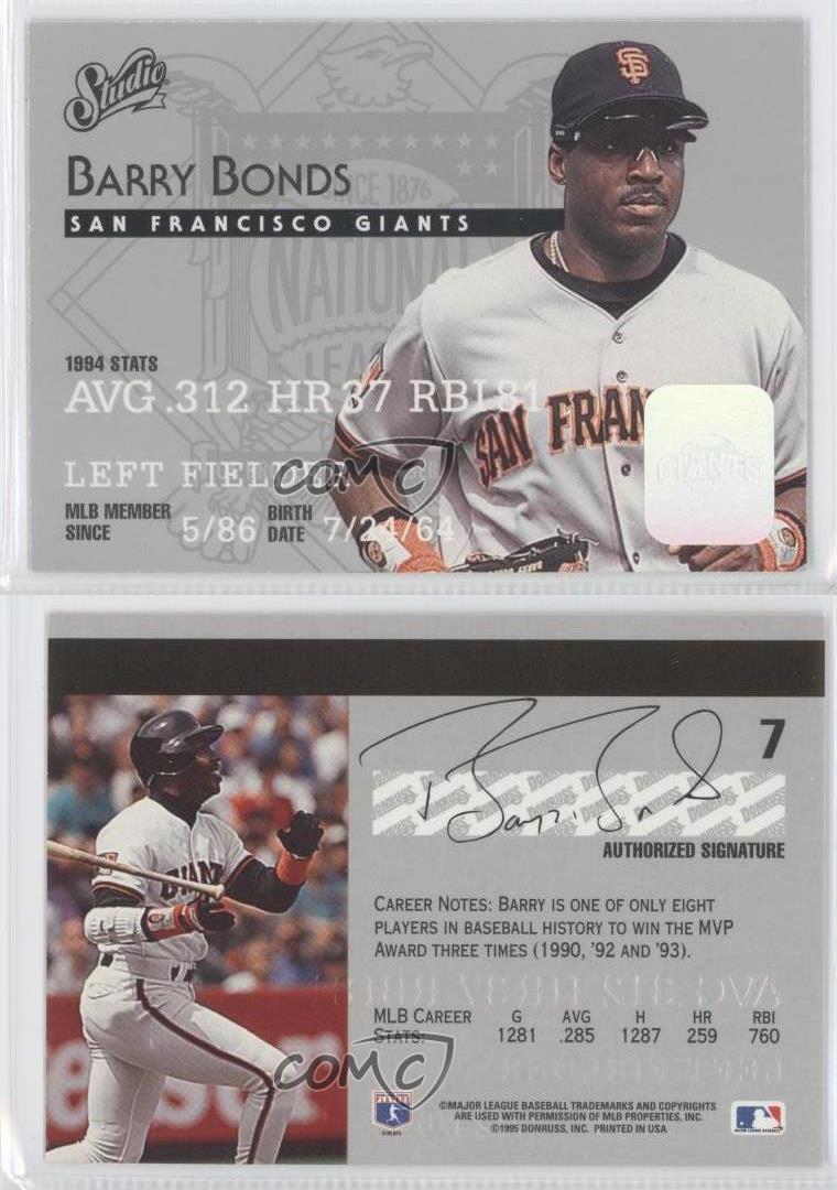 1995 Studio 7 Barry Bonds San Francisco Giants Baseball