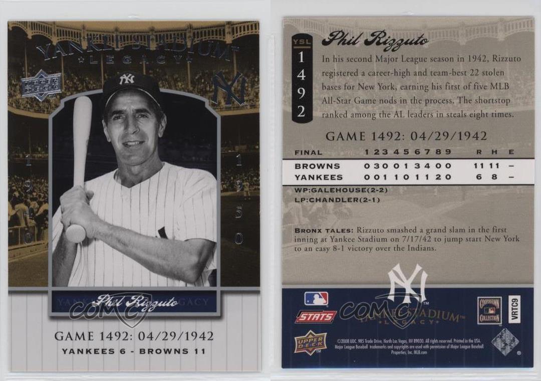 2008 Upper Deck économies Yankee Stadium Legacy Phil Rizzuto #YSL1492 HOF