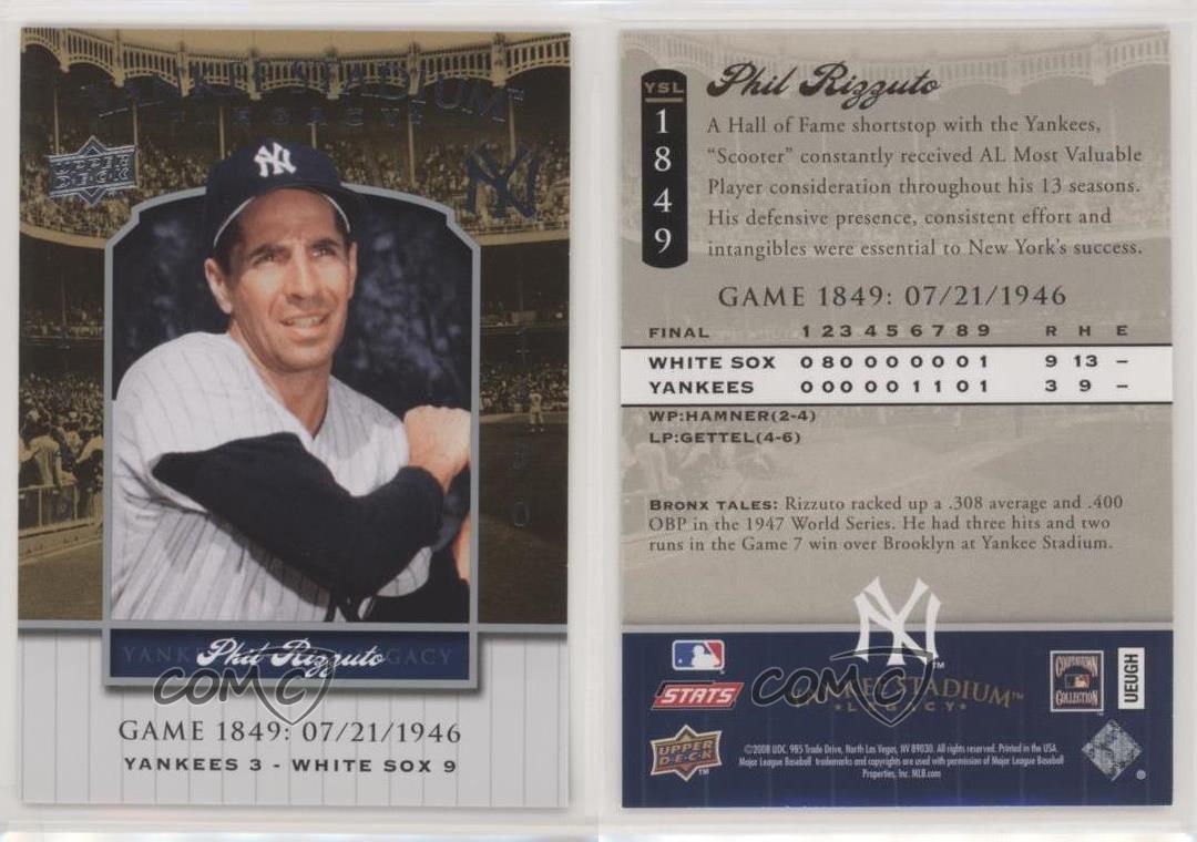 2008 Upper Deck Yankee Stadium Legacy Phil Rizzuto remise #YSL1849 HOF