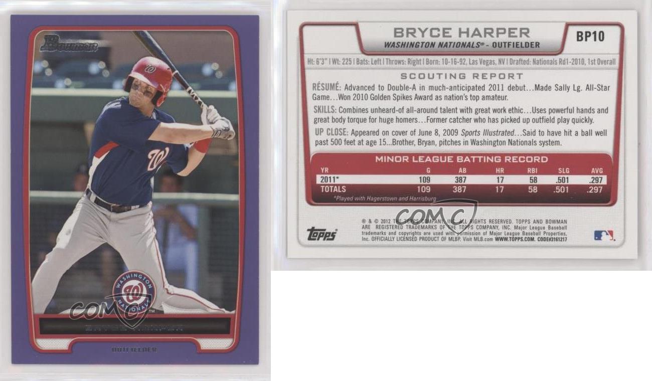 Lot - (NM) 2012 Bowman Prospects Purple Bryce Harper Rookie #BP10 Baseball  Card