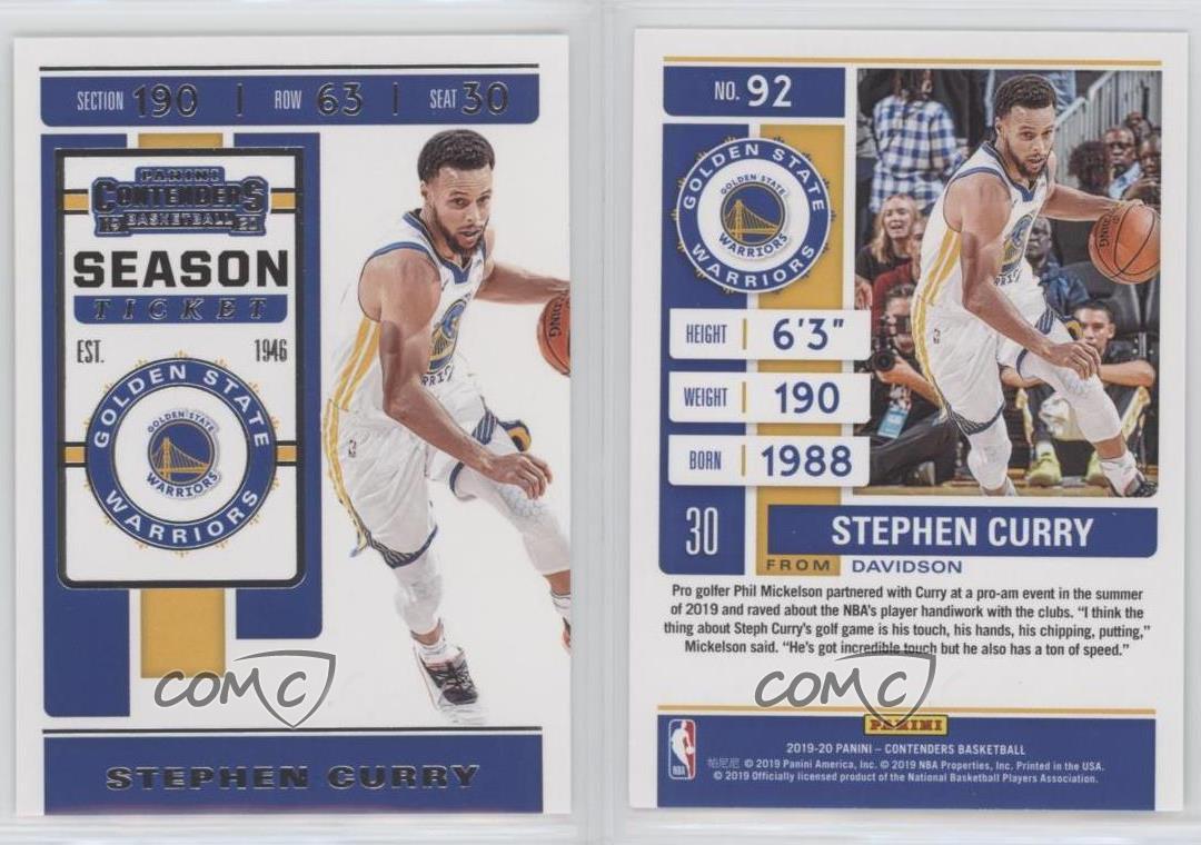 2019-20 Panini Contenders Season Ticket Stephen Curry #92.1 | eBay