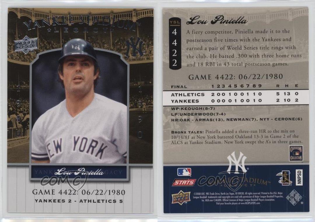 2008 Upper Deck Yankee ventes exceptionnelles Stadium Legacy Lou Piniella #YSL4422