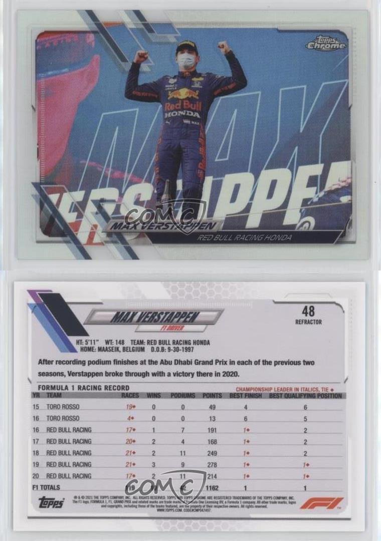 2021 Topps Chrome Formula 1 F1 Racers Refractor Max Verstappen #48