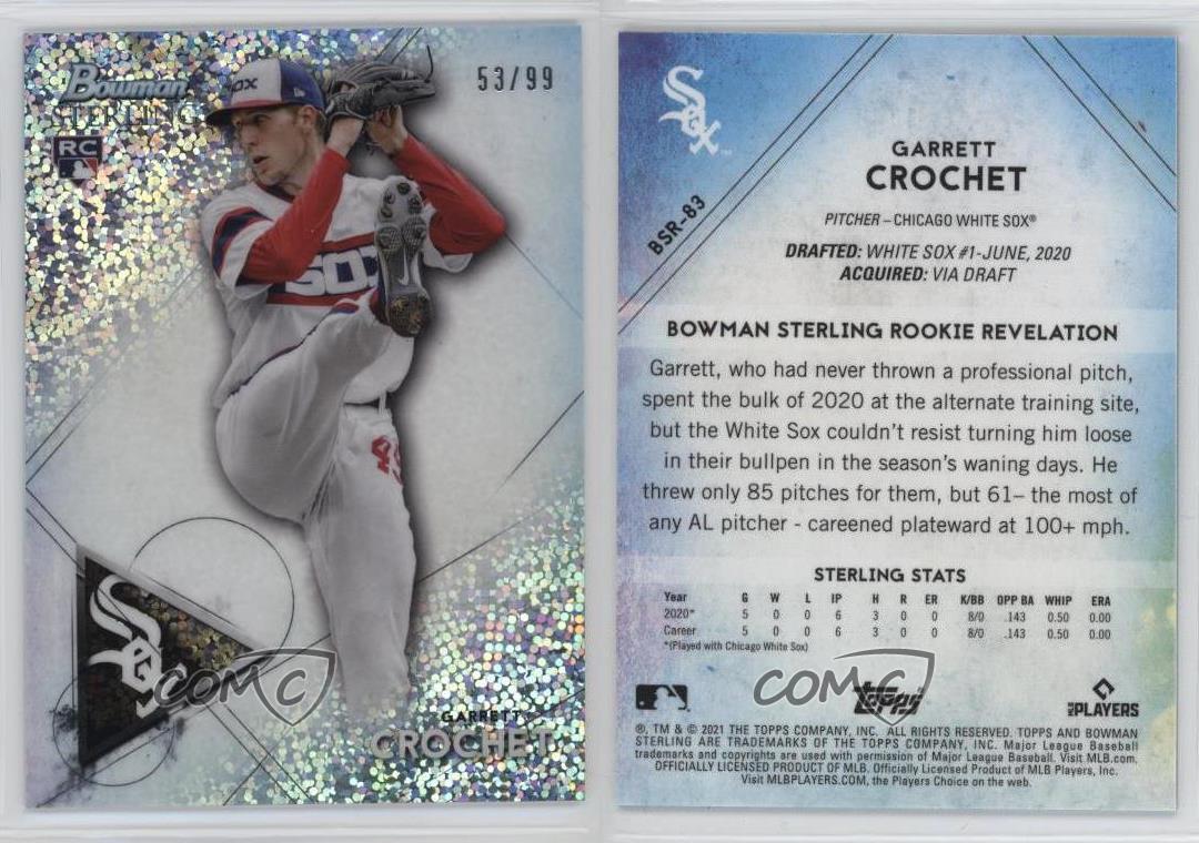 2021 Bowman Sterling Rookies Speckle Refractor /99 Garrett Crochet Rookie RC - Picture 3 of 3