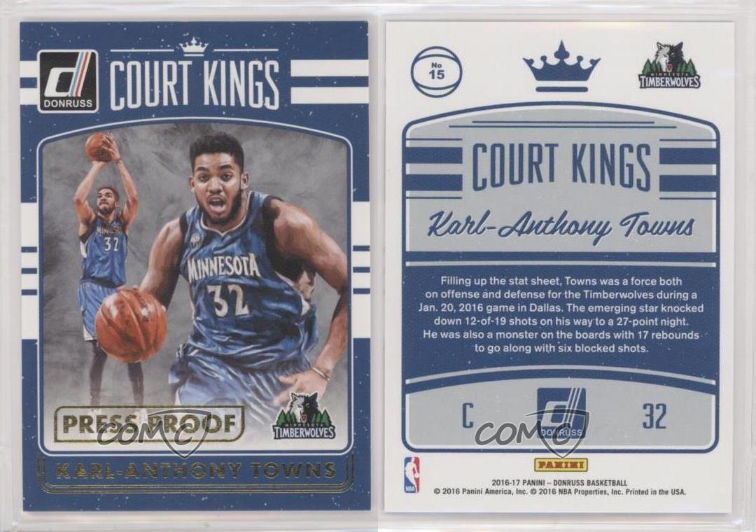 2016-17 Panini Donruss Court Kings Press Proof Karl-Anthony Towns #15 - Picture 3 of 3